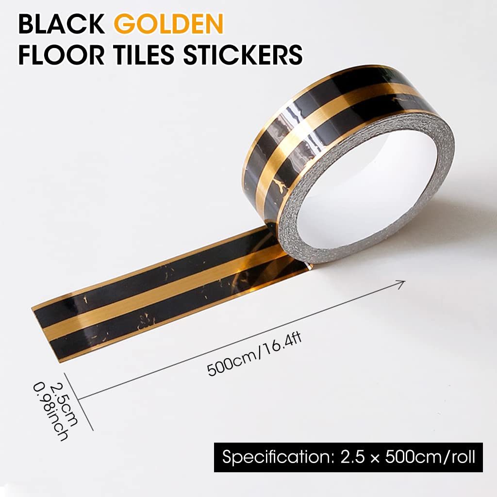 HASTHIP 5M Black Golden Floor Tiles Stickers, Waterproof Tile Gap Tape, PVC Self Adhesive Tape Ceramic Tile Gap Tape for Detailing Walls, Floor Tile Gap, Cabinetry (2.5CM Width *5M Long) HASTHIP 5M Black Golden Floor Tiles Stickers, Waterproof Tile Gap Tape, PVC Self Adhesive Tape Ceramic Tile Gap Tape for Detailing Walls, Floor Tile Gap, Cabinetry (2.5CM Width *5M Long)